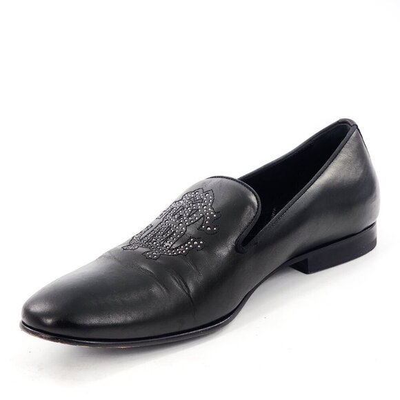 ROBERTO CAVALLI Men's Black Leather Studded Loafers - Picture 7 of 13